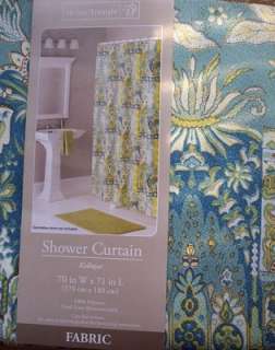   India Moorish Floral Blue Green Gold Fabric Shower Curtain New  