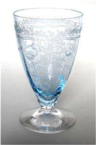 Fostoria Glass Azure Blue June Etch Deco Water Tumbler Luncheon Goblet 