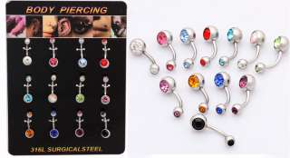 12pcs Crystal Belly Button Navel Rings Body Jewelry 393  