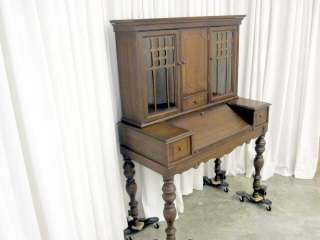   Top Writing Desk & Bookcase w Glass Doors Traditional Style  