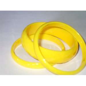  NEW Yellow Bangle 3 PC set faceted Bracelets Wide Thin 
