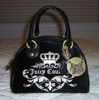 New Juicy Couture ROYAL Velour Bowler Bag BLACK  