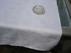 Large Victorian White Linen Tablecloth Detailed Damask