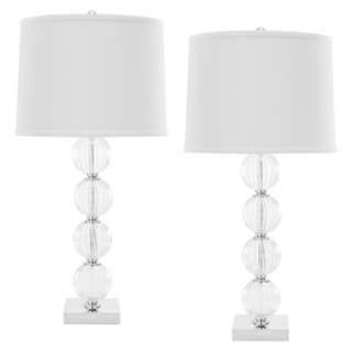 Glass Ball Table Lamp/ White Print Shade Set of 2 lamps.Opens in a 