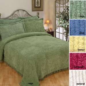  Queen Solid Color Chenille Bedspread With Fringe Border 