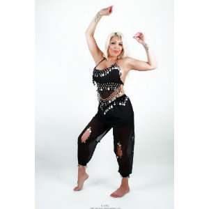  Belly Dance Costume With Harem Pants & Halter Top (Black 