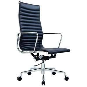   Ribbed Highback Office Chair in Geniune Black Leather