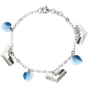  Blue Topaz Swarovski Crystals 7 in. Oval Link Charm Bracelet Jewelry