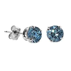  1/10 CT Blue Diamond Stud Earrings 14k White Gold (I1 I2 