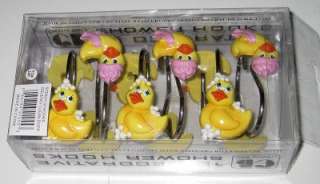 NEW RUBBER DUCKY SHOWER CURTAIN HOOKS Rings Yellow Duck Squeaky Clean 