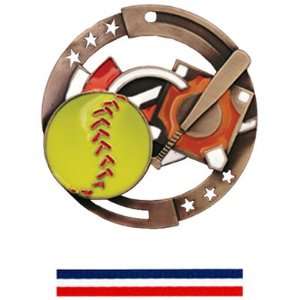   Softball Color Medals M 545O BRONZE MEDAL/RED WHITE BLUE RIBBON 2.75