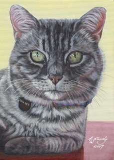 Akiko L/E ACEO Print Gray Tabby Cat Kitten Painting Art  