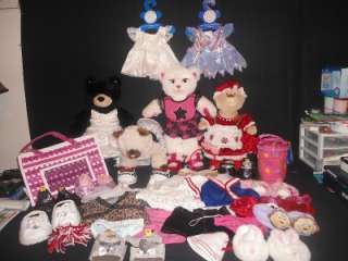 HUGE LOT OF BUILD A BEAR OUTFITS, SHOES, ACCESSORIES & BEARS 48 PIECES 
