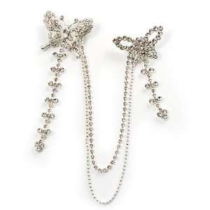    Trendy Diamante Butterfly Charm Brooch (Silver Tone) Jewelry