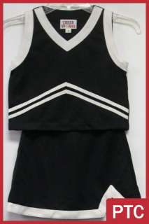 Cheer Kids MotionWear Cheerleading Outfit Black V Neck Notch Skirt NEW 