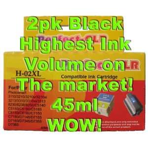 black compatible non OEM HP 02 ink cartridges. Fits Photosmart C5180 