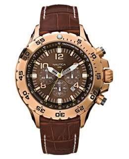 Nautica Watch, Mens Chronograph Brown Leather Strap N18522G   Nautica 