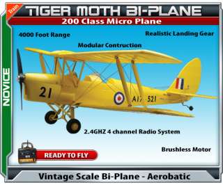 Tiger Moth Vintage Bi Plane Micro 200 Class RTF RC Plane Electric 