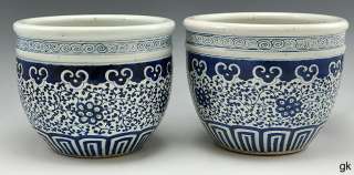 Great Pair Antique Chinese Porcelain Planters Traditional Blue & White 