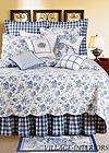 SALE COUNTRY HOUSE BLUE & WHITE FLORAL TOILE QUILTED STANDARD SHAM 