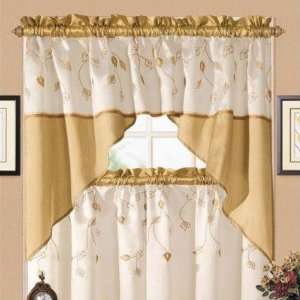    Logan Faux Silk Kitchen Curtain Set in Gold / Beige