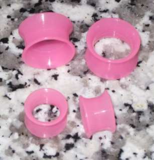 PAIR (2) PINK EAR SKIN PLUGS TUNNELS SILICONE GAUGES 6G 5/8 DOUBLE 