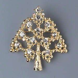  Lovely and Fun Christmas Tree Pin / Brooch, Gold colored 