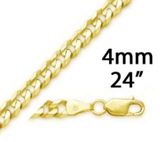 10K YELLOW GOLD CUBAN CURB LINK CHAIN NECKLACE 4MM 24  