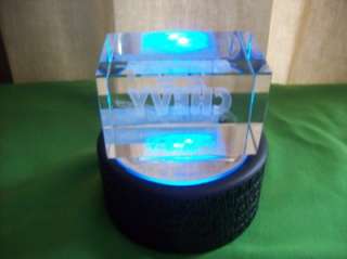 Chevy Racing Logo 3D Cube Crystal Hologram & Light Base  