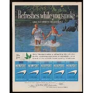1960 Newport Cigarette Couple in Water Print Ad (7545)  