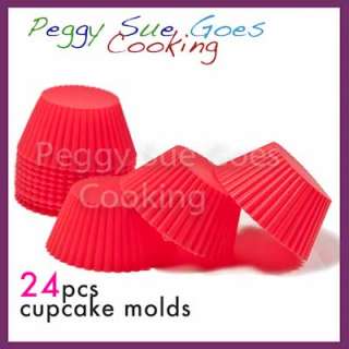24 Silicone Round Cupcake Baking Cup Muffin Liner RED  