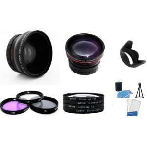 2X Telephoto Lens + HD .45x Wide Angle Lens + 4 piece Close up Filter 