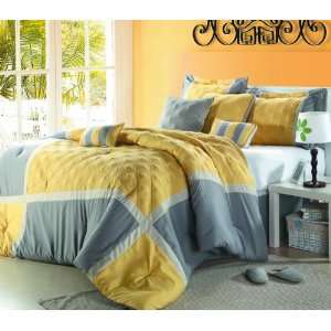  Luxury Home 8 Piece Sadie Yellow Comforter Set, Queen 