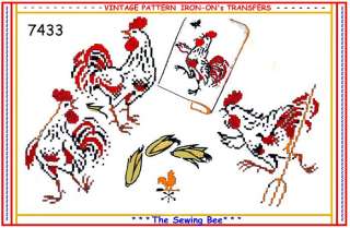 DESIGN 7433   4 ROOSTERS IRON ON EMBROIDERY TRANSFERS