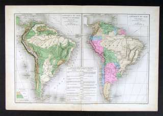 1882 Drioux Map South America Political Physical Brazil  