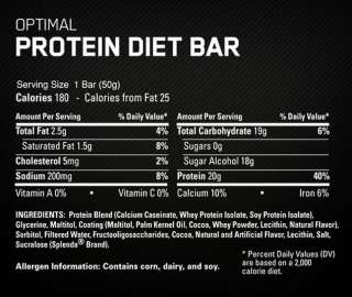 OPTIMAL PROTEIN DIET BAR, Optimum Nutrition ,ON, Fudge,Truffle, Box of 
