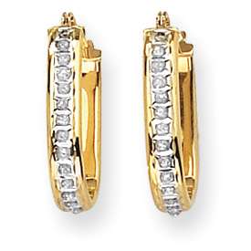 14k Gold Squared Hinged Diamond Accent 1/2 Hoop Earrings  