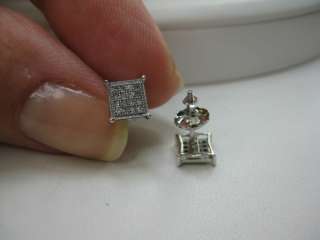 925 Silver Diamond Stud Earrings Square shape Screw Bk  