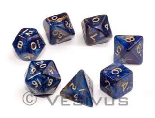 DICE Gaming MAGMA BLUE Blue/Gold Dice Set 7 pc d20  