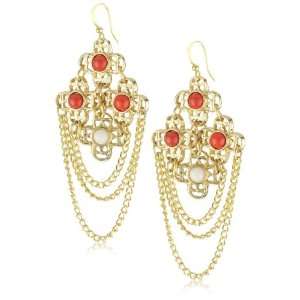   Sage Relic Coral Tone Chandelier Earrings with Chain Jewelry