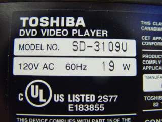 Toshiba Dual Disc DVD Video Player SD 3109U SD 3109  