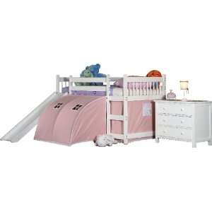    Jr Loft Bed with Slide and Pink Tent   White Finish