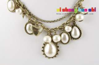 Baroque Royal Pearl Bead Heart Drop Retro Necklace Z185  