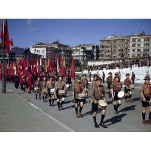  Turkish Boy Scout Drum Corps Leads a Parade of Flags 