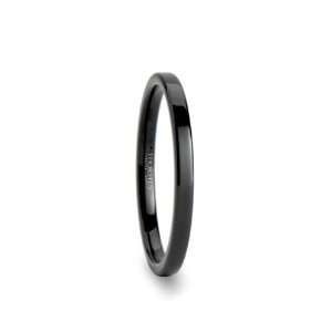 CHARLOTTE 2mm Black Flat Shaped Tungsten Wedding Ring for Her   FREE 