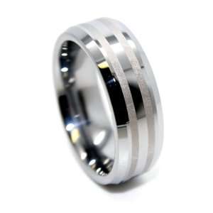 Blue Chip Unlimited   8mm Tungsten Carbide Two Brushed Satin Lines 