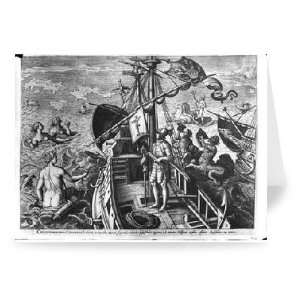 Christopher Columbus (1451 1506) on board   Greeting Card (Pack of 2 