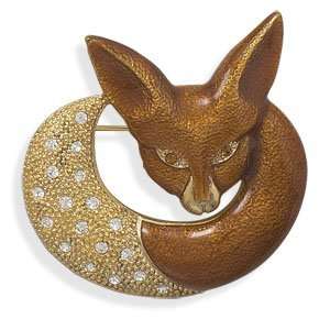  Fox Pin 14K Gold Plate with Crystal   Foxy Lady Jewelry
