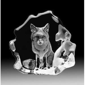 Fox Sitting Etched Crystal Sculpture by Mats Jonasson  
