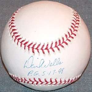 David Wells Signed Ball   with Perfect Game Inscription